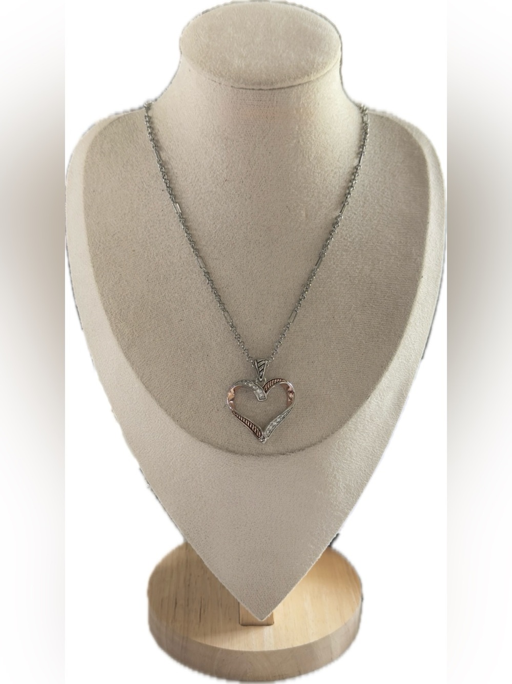 10” Montana Silversmiths Two-Tone Heart Pendant Necklace - Silver and Rose Gold
